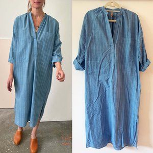 Beautiful TWO New York cotton blue stripe beach cover up caftan dress ONE SIZE